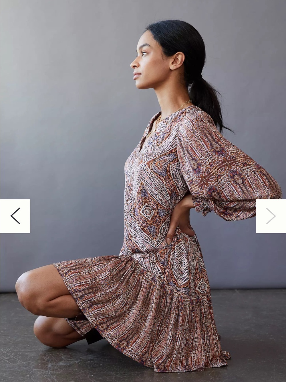 Anthropologie Midi Dress size XL lined Sabia Flounced Tunic Dress V-Neck Tiered
